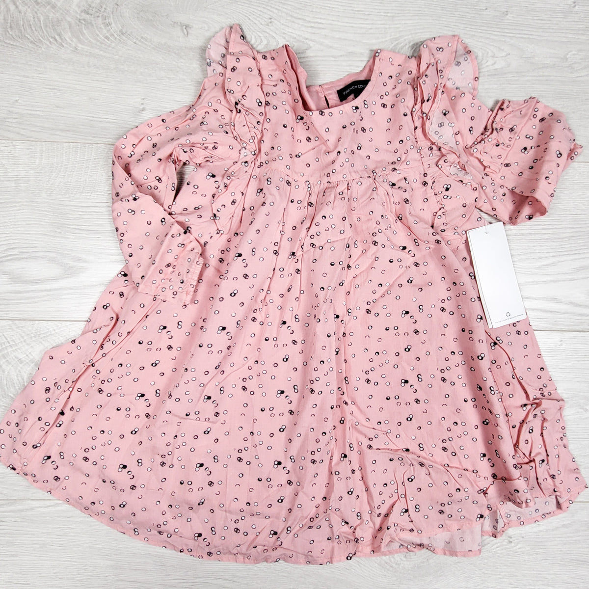 NEW - French Connection Girls Rose Blush Spotted Long Sleeve Ruffle Dress. Size 3T
