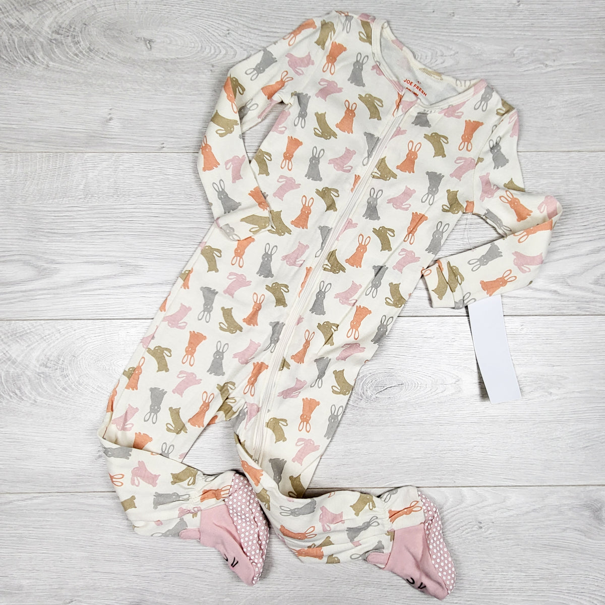 NEW - Joe cream coloured zippered bunny print sleeper. Size 18-24 months
