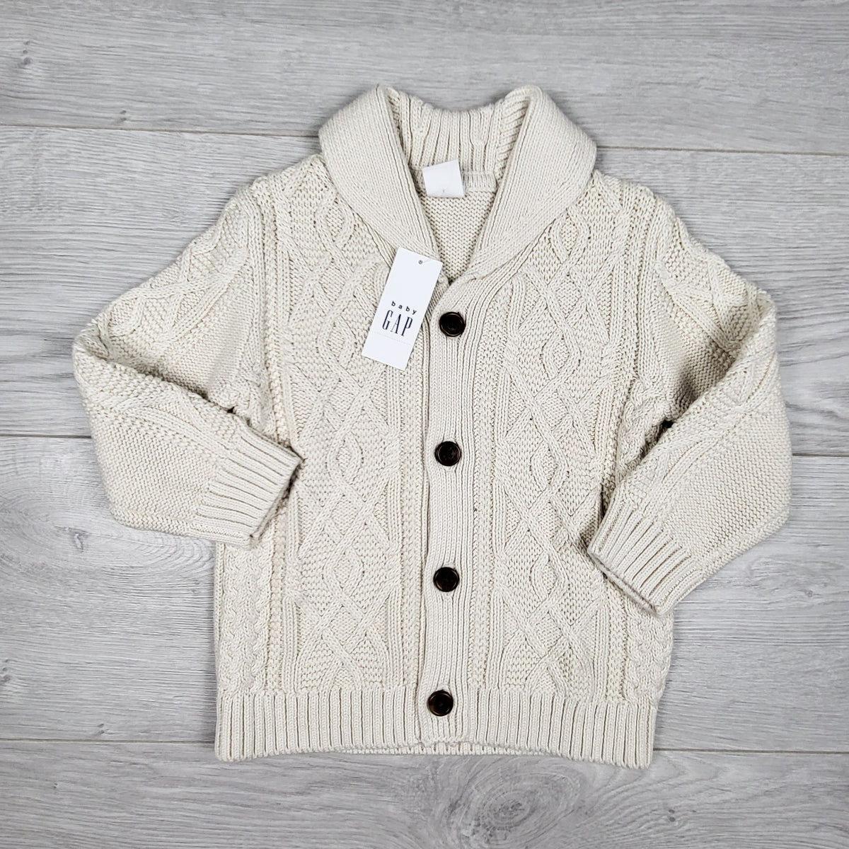 NEW - Gap oatmeal coloured cable knit cardigan sweater. Size 18-24 months