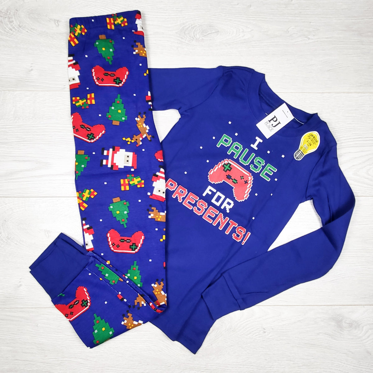 NEW - Children's Place blue "I Pause for Presents" 2pc PJs. Size 6