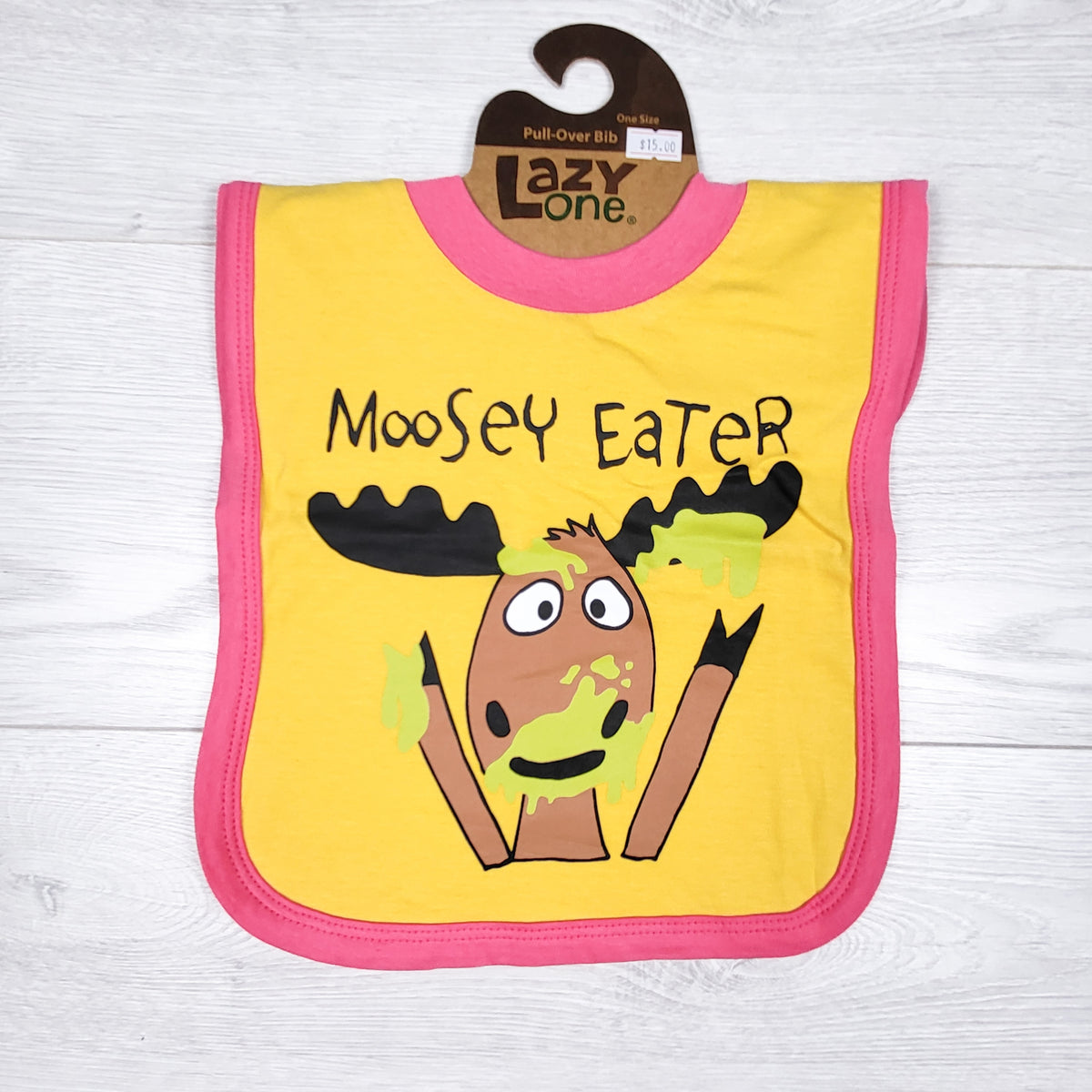 NEW -  Lazy One yellow pullover "Moosey Eater" bib