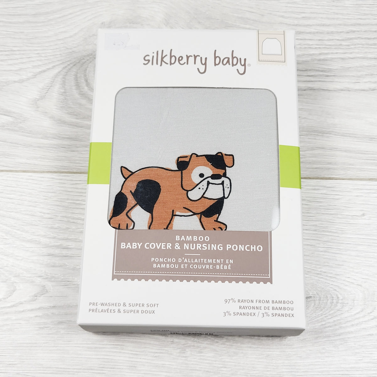 NEW - Silkberry Baby Bamboo Baby Cover & Nursing Poncho in "Cozy Bulldog" print