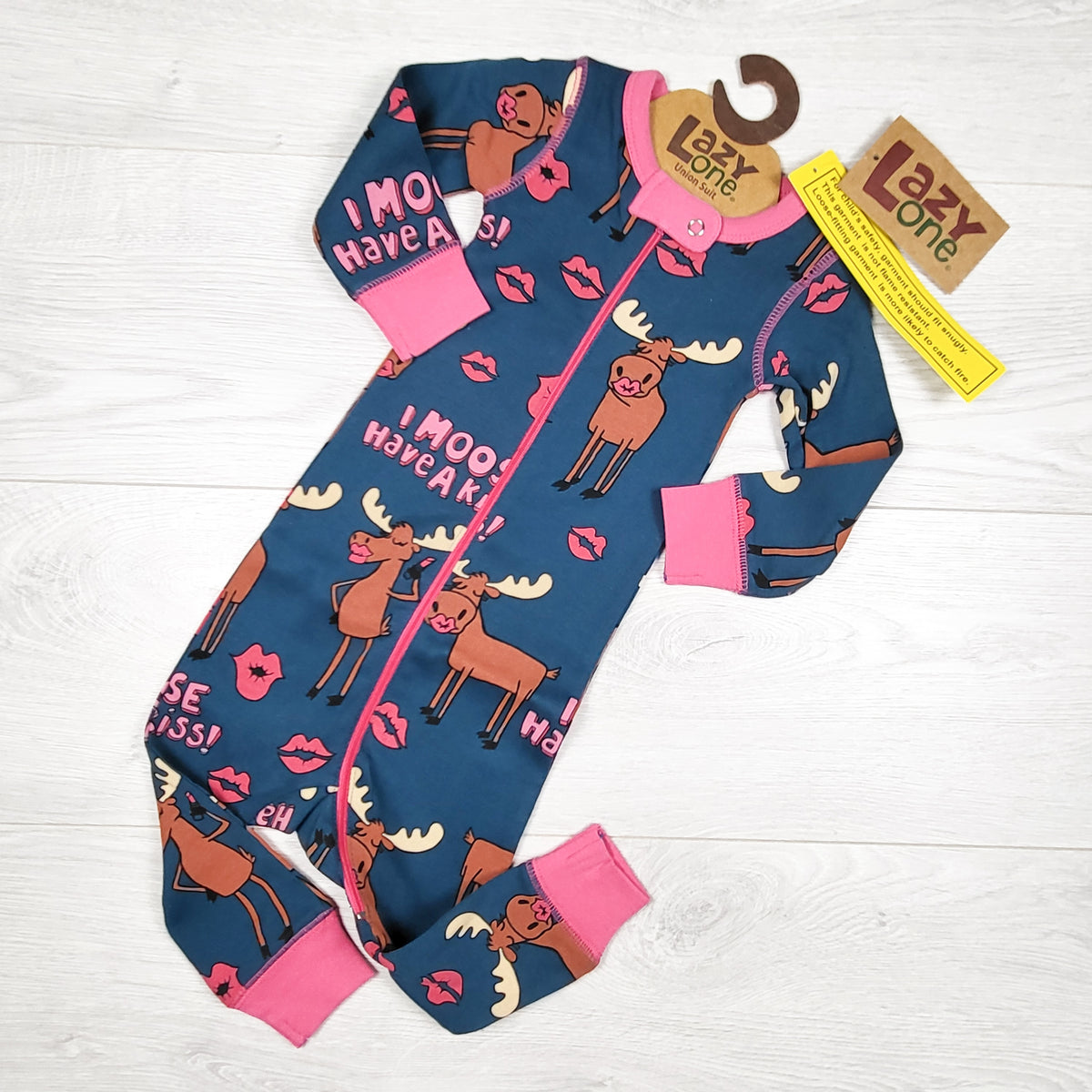 NEW - Lazy One moose print union suit. Size 6 months