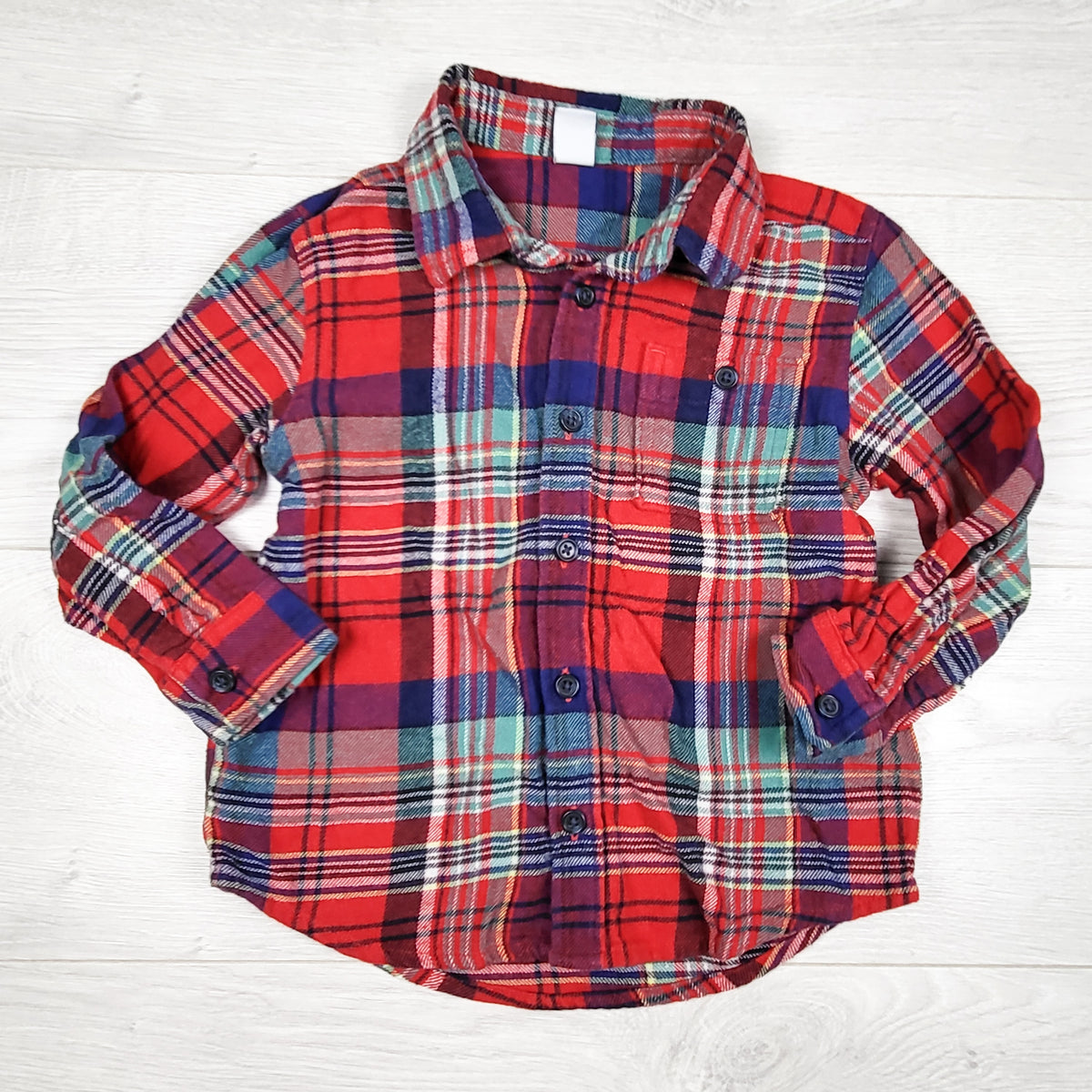 Old Navy red plaid flannel button down shirt. Size 4T