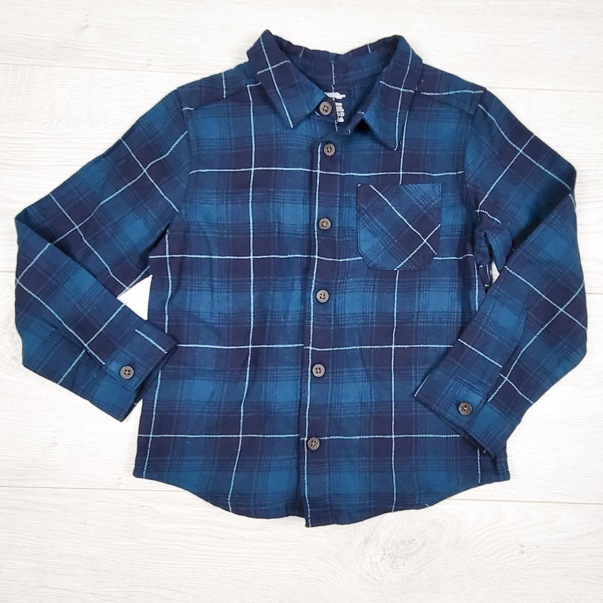 George teal blue plaid flannel button down shirt. Size 4T