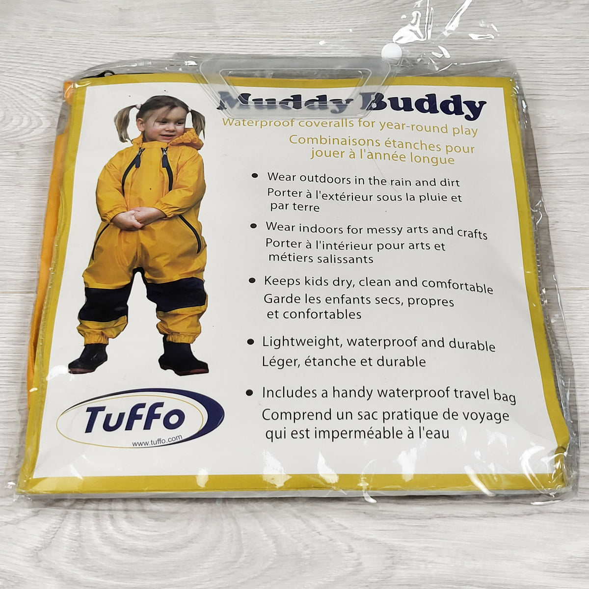 NEW - Tuffy Muddy Buddy yellow one piece rain suit. Size 18 months