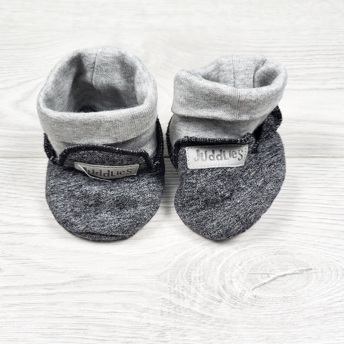 Juddlies grey cotton slippers. Approx 0-6 months