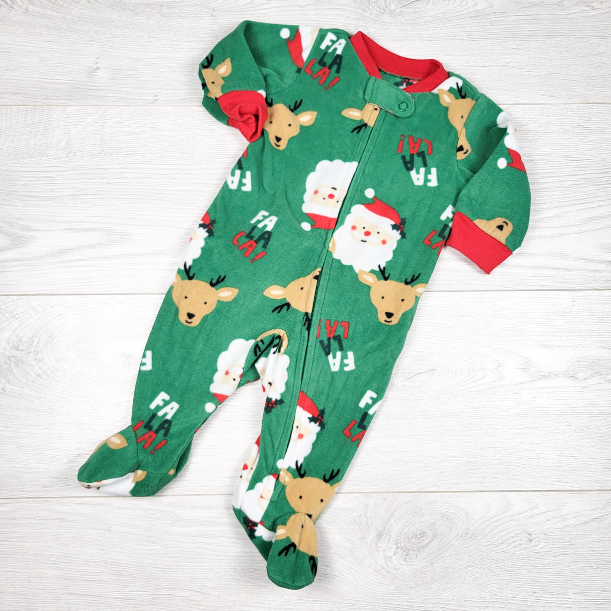 Carters green fleece Christmas sleeper. Size 3 months