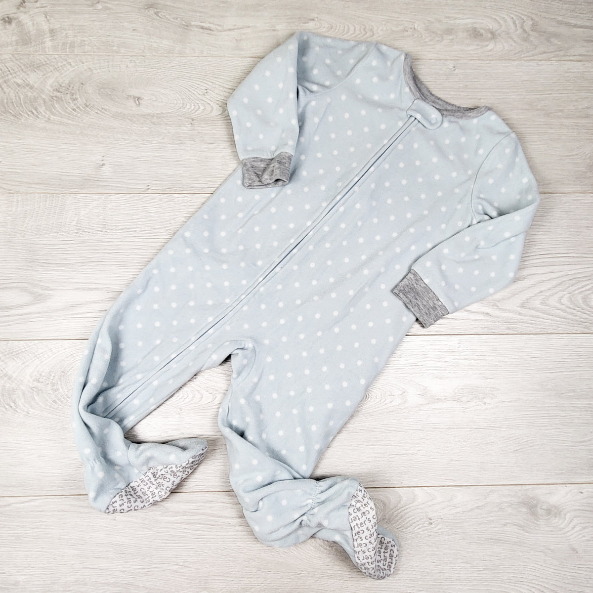 Carters light blue polka dot zippered fleece sleeper. Size 2T
