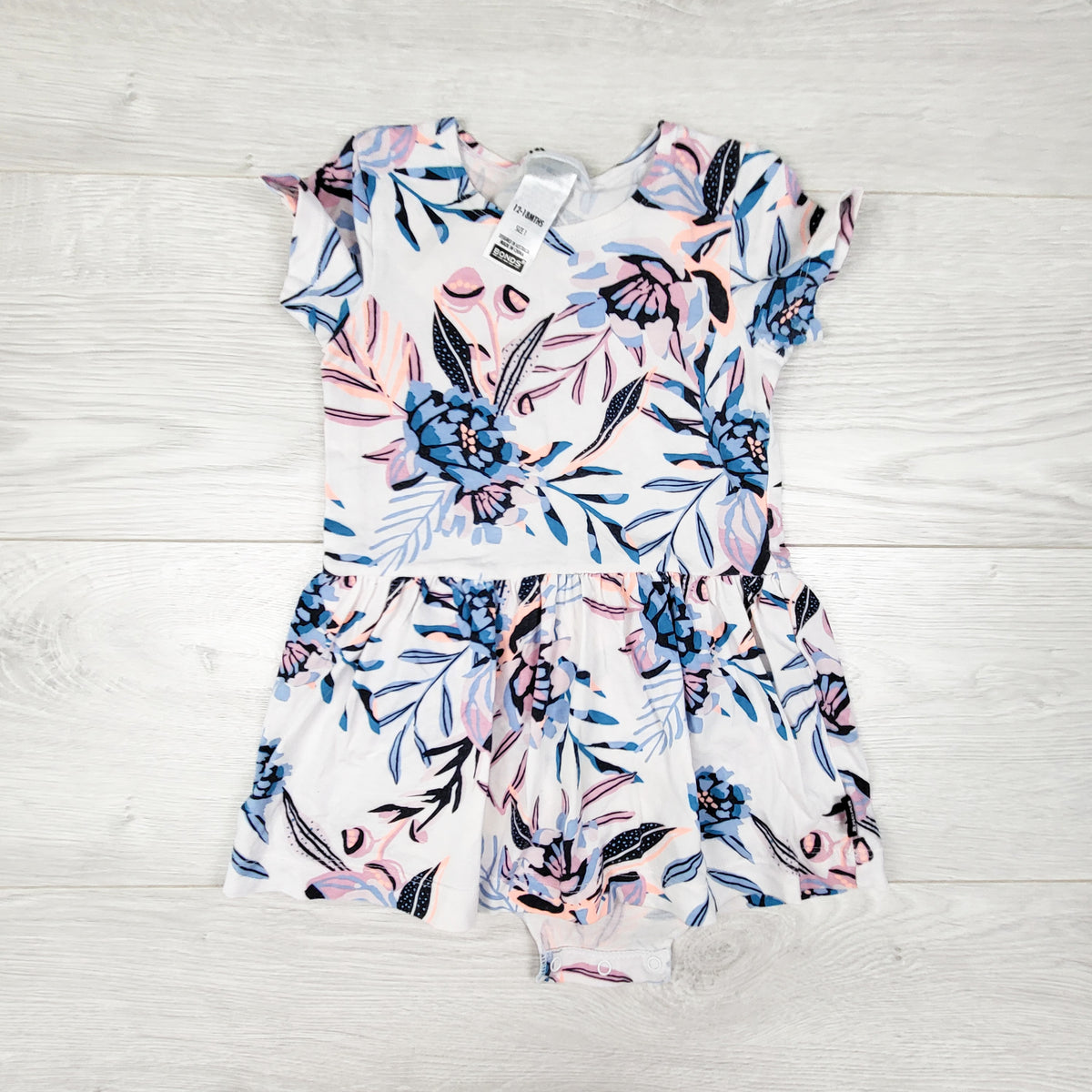 Bonds white floral print bodysuit dress. Size 12-18 months