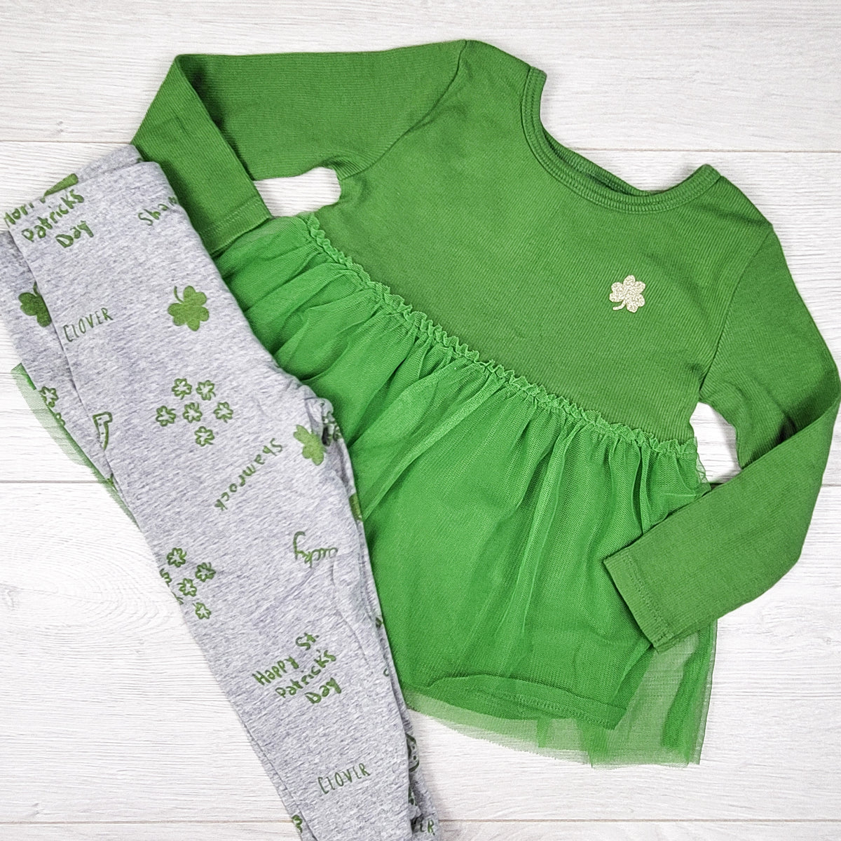 Carters grey and green 2pc St. Patrick's Day set. Size 18 months