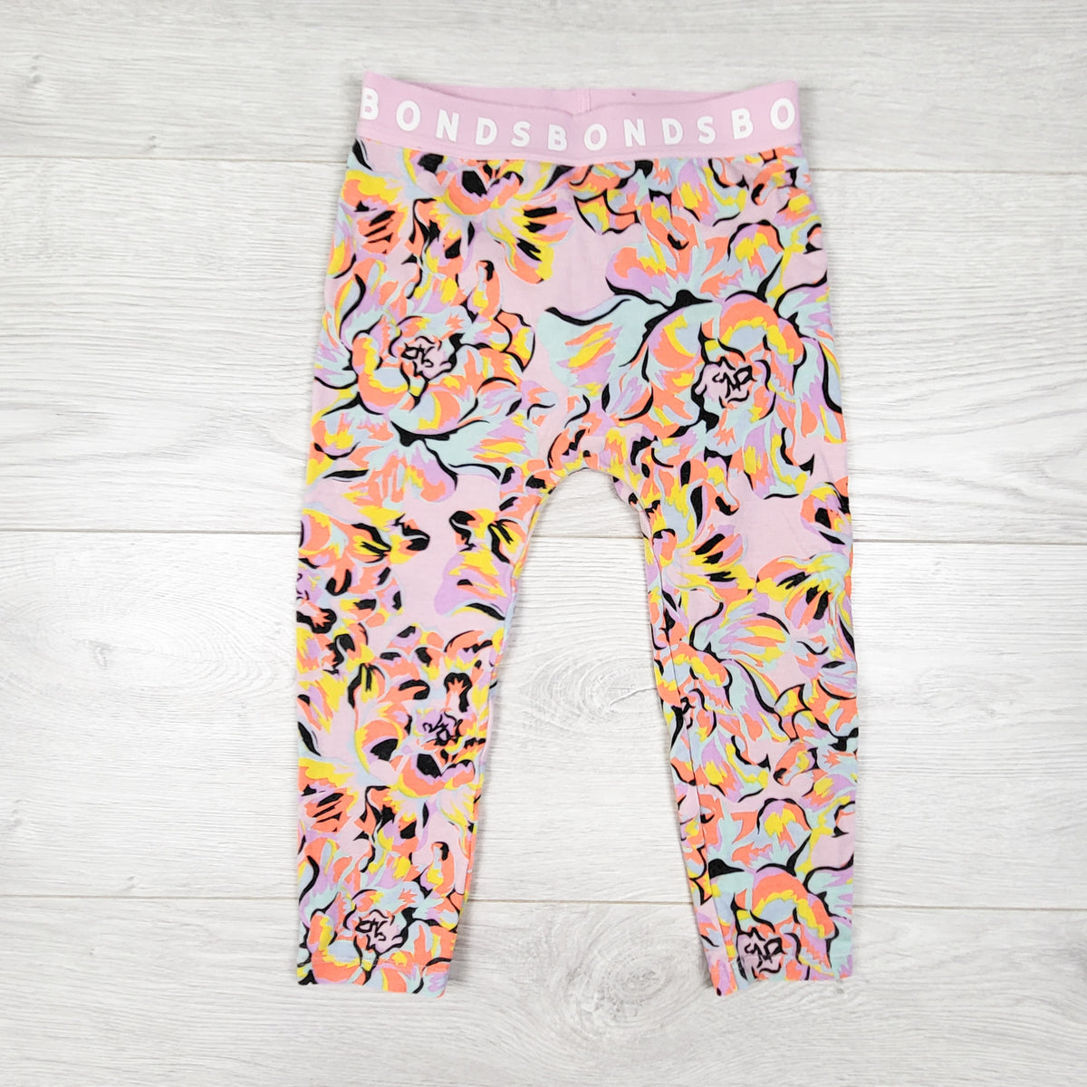 Bonds purple floral print leggings. Size 18-24 months