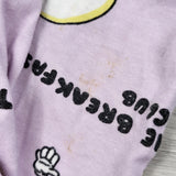 Bonds purple zippered "Breakfast Club" wondersuit sleeper. Size 6-12 months - AS IS