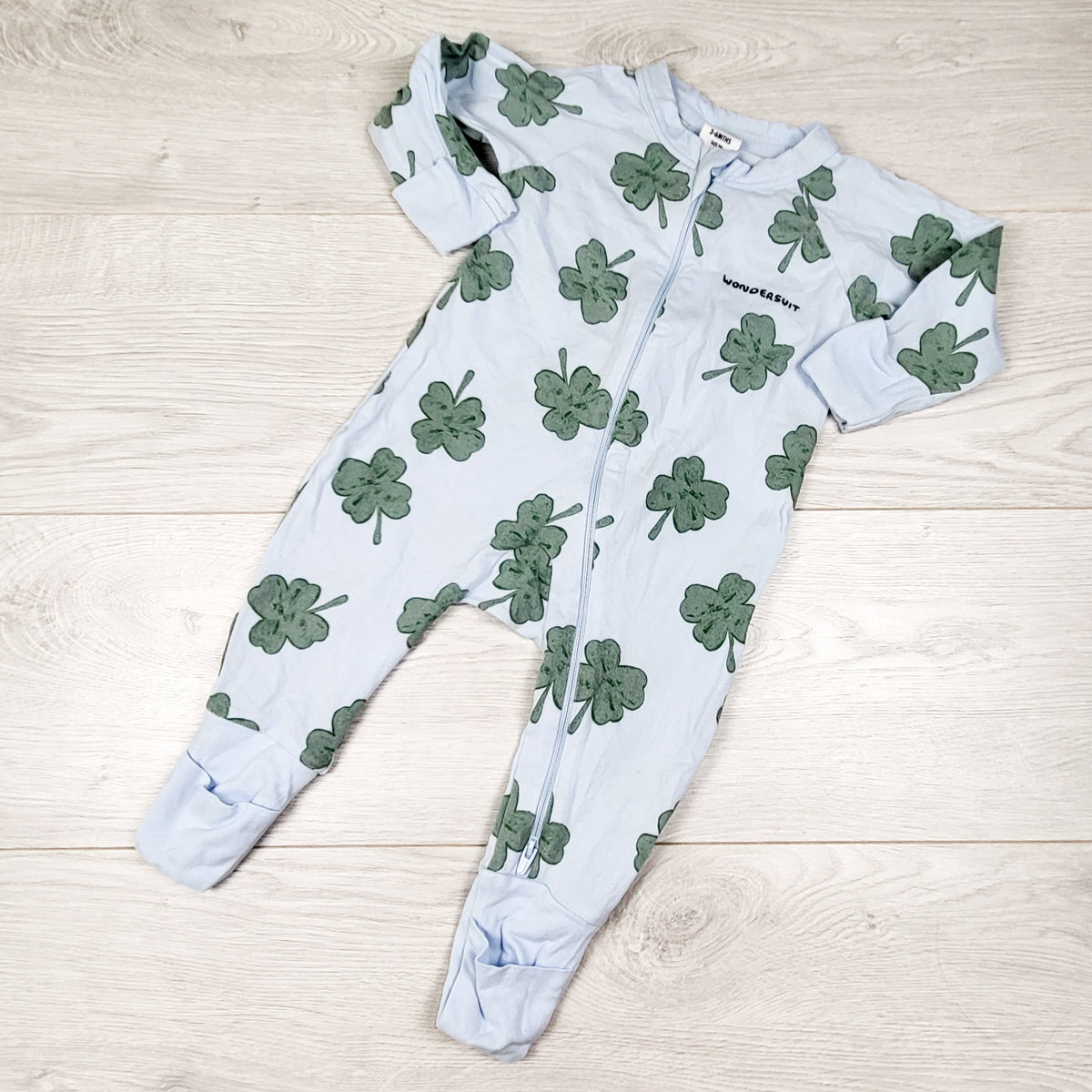 Bonds blue shamrock print zippered wondersuit sleeper. Size 3-6 months