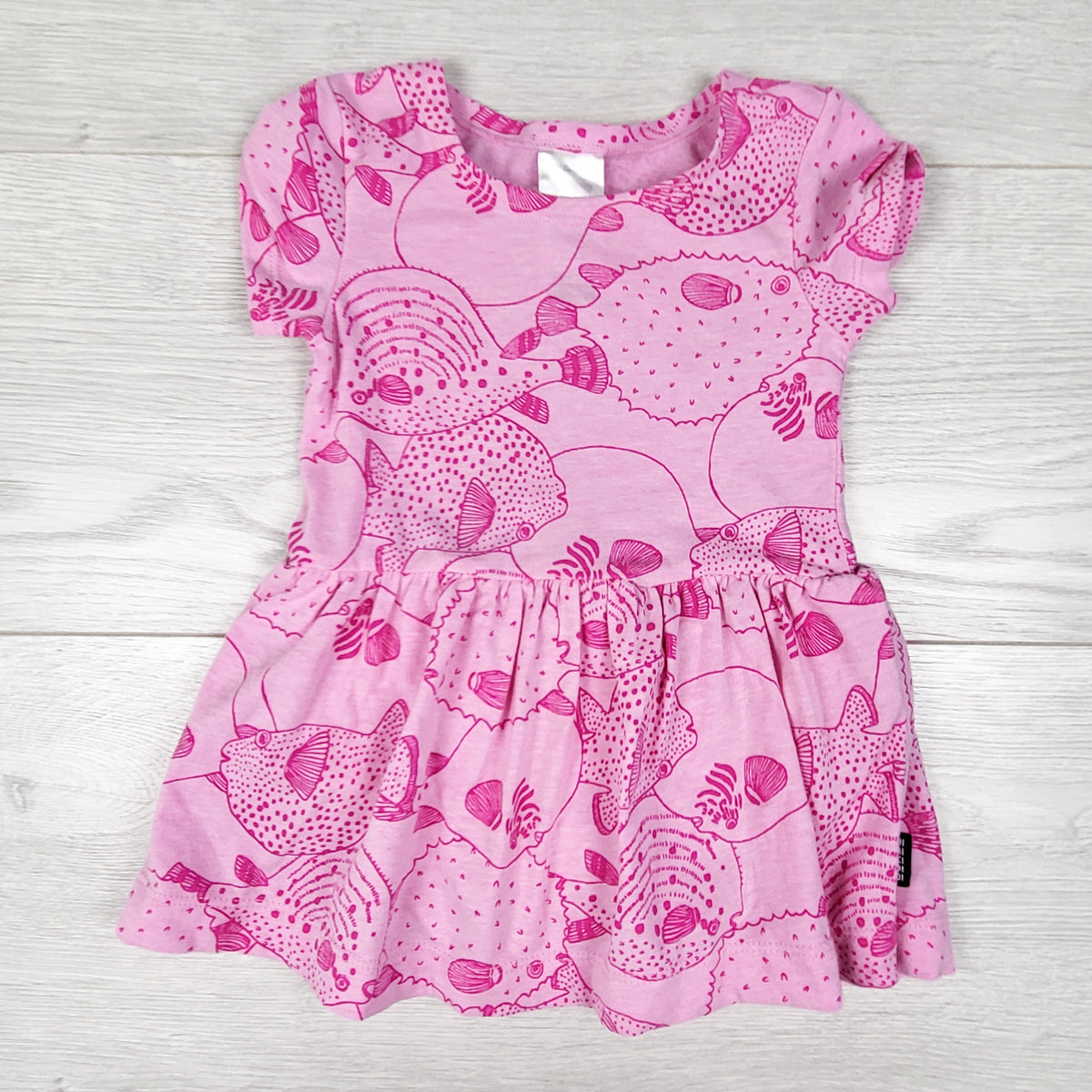 Bonds pink bodysuit dress with fish. Size 3-6 months