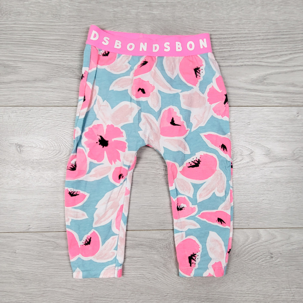 Bonds blue and pink floral print leggings. Size 6-12 months