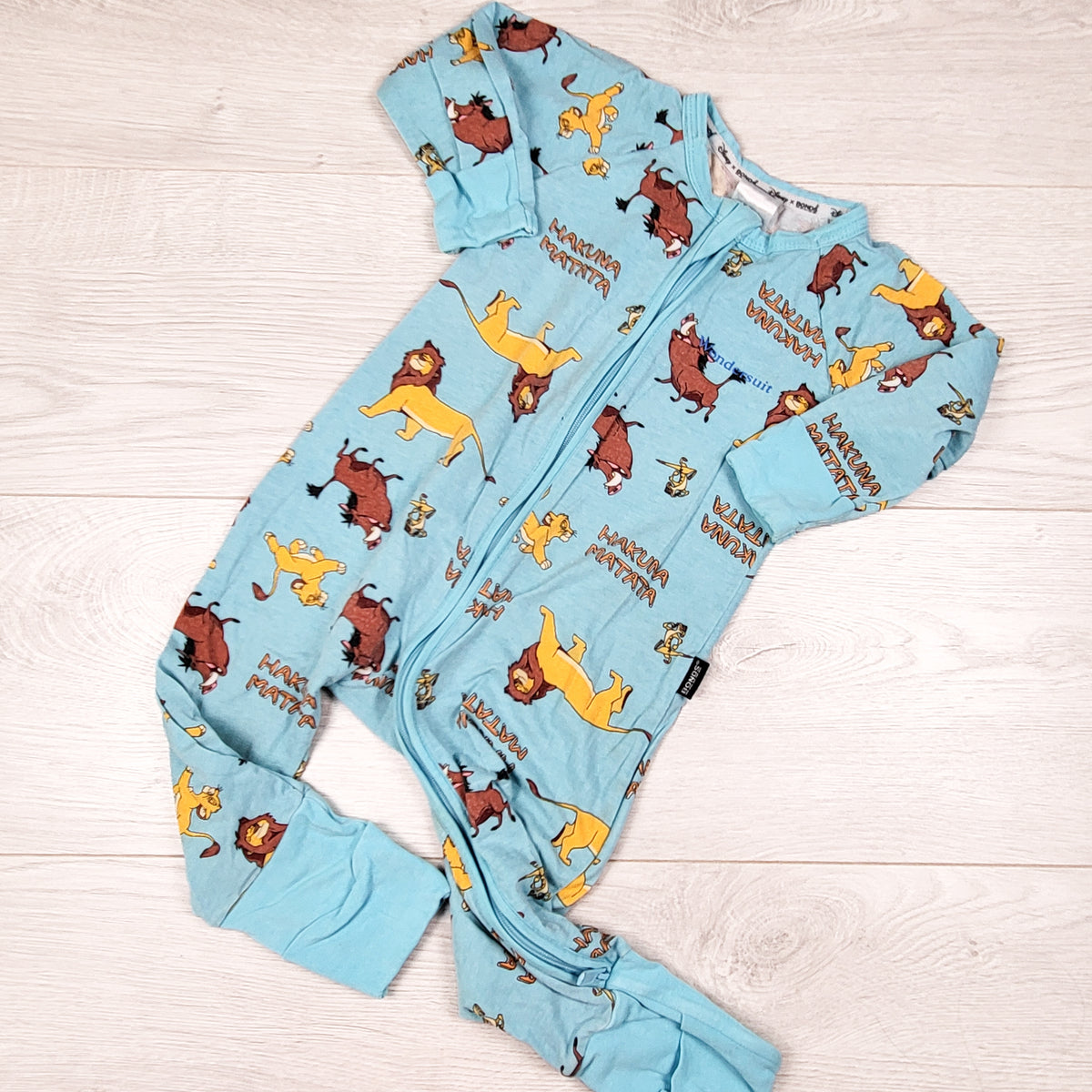 Bonds x Disney blue zippered Lion King zippered wondersuit. Size 6-12 months