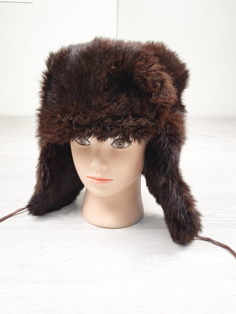 Vintage Genuine Mink Fur Ushanka (Trapper/Aviator) Hat. Ages 6+ (approx)