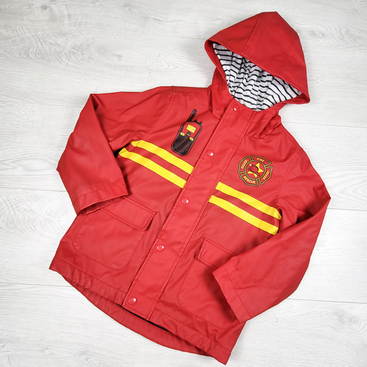 Joe Fresh red jersey lined firefighter rain jacket. Size 5T