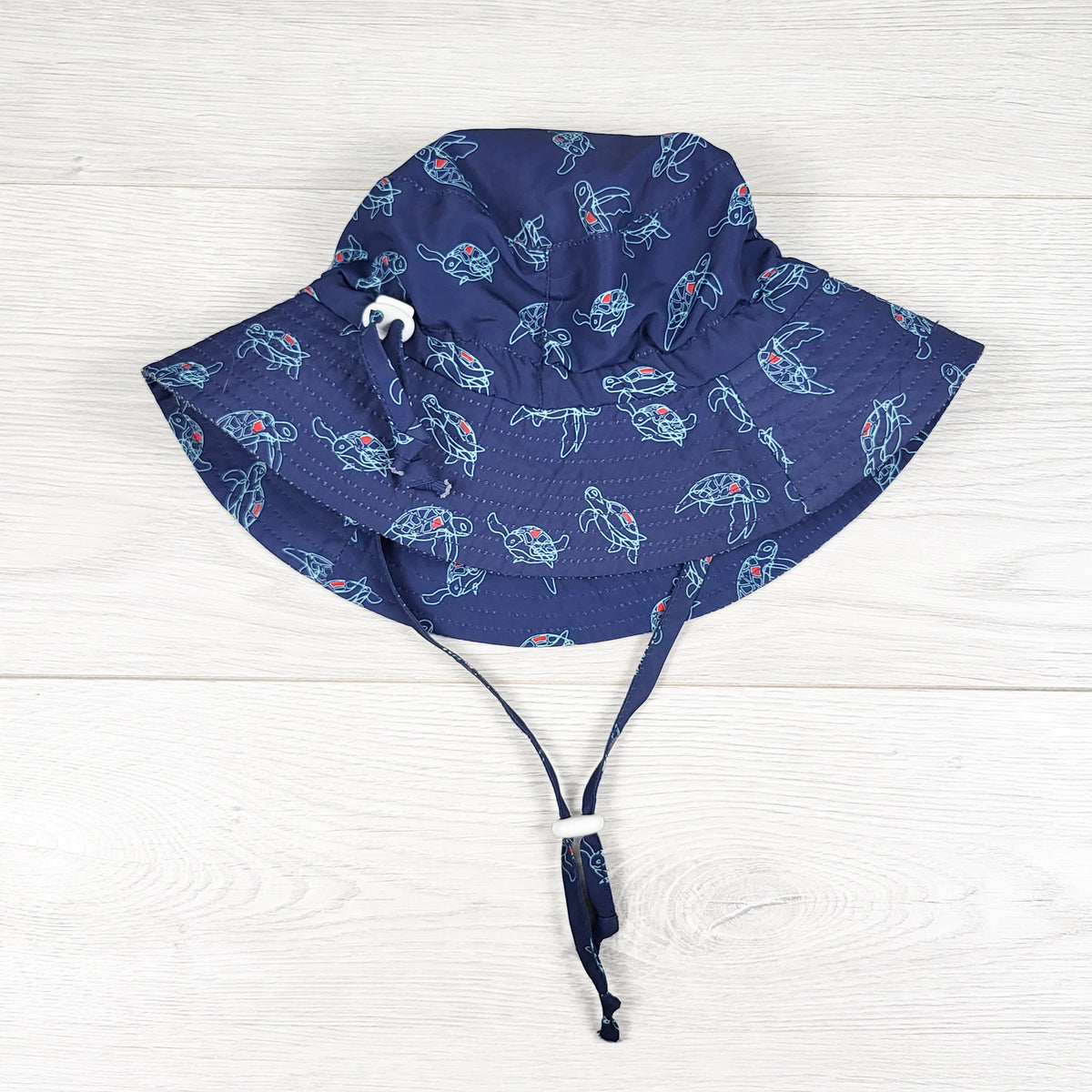 Jan & Jul Navy Turtle Print Gro-With-Me Aqua-Dry Bucket Sun Hat. Size medium (6 to 24 months)