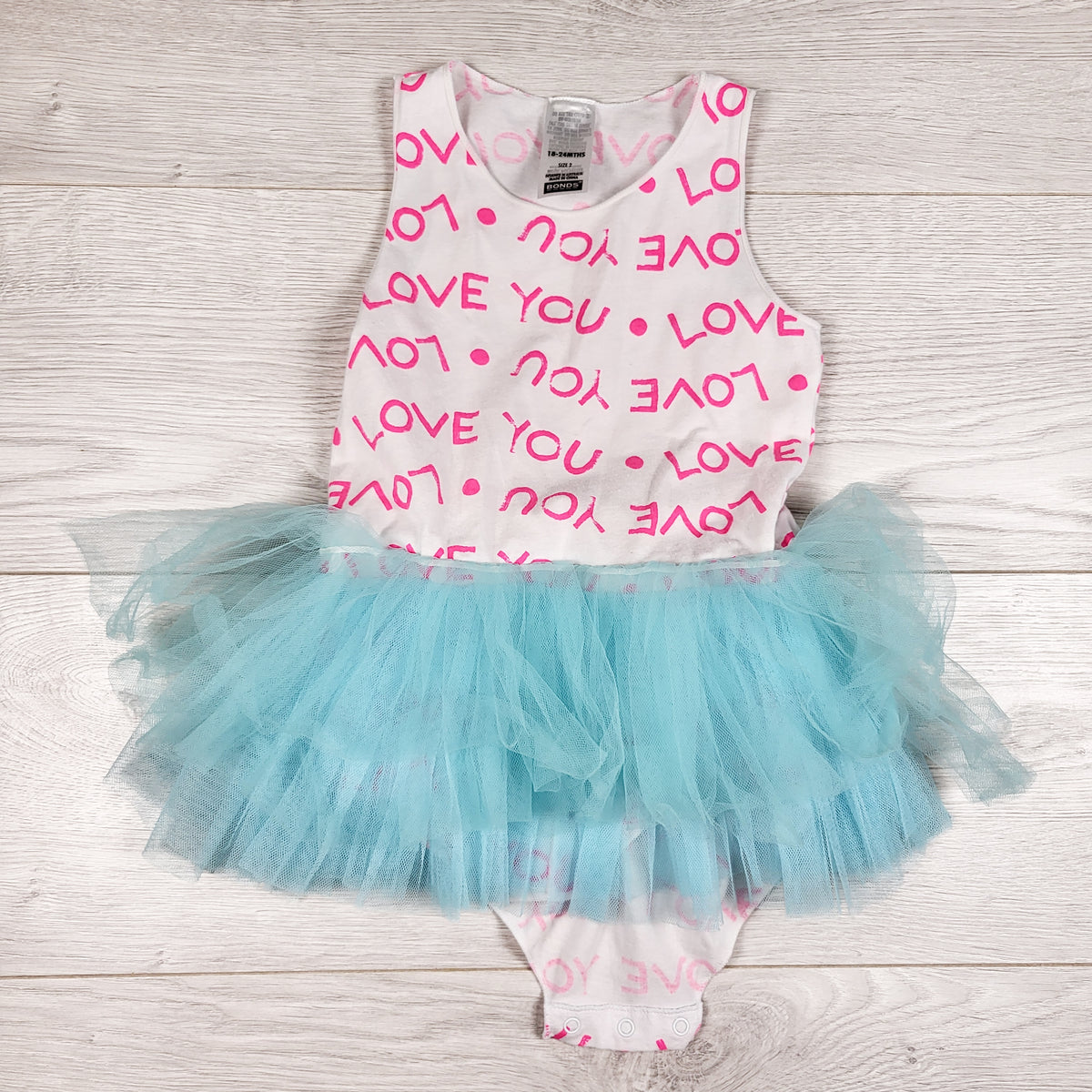 Bonds white "Love" tutu bodysuit dress. Size 18-24 months