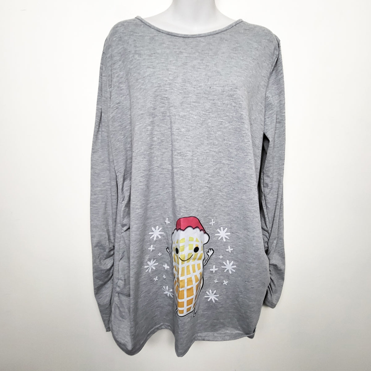 Grey "Little Peanut" long sleeve maternity top. Size XXL