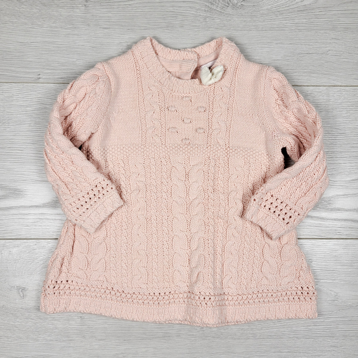 Catherine Malandrino peachy-pink cable knit sweater dress. Size 3-6 months