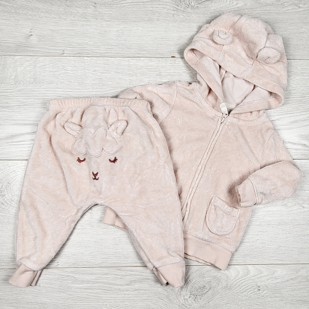Carters pink terrycloth 2pc hoodie set with sheep. Size 6 months