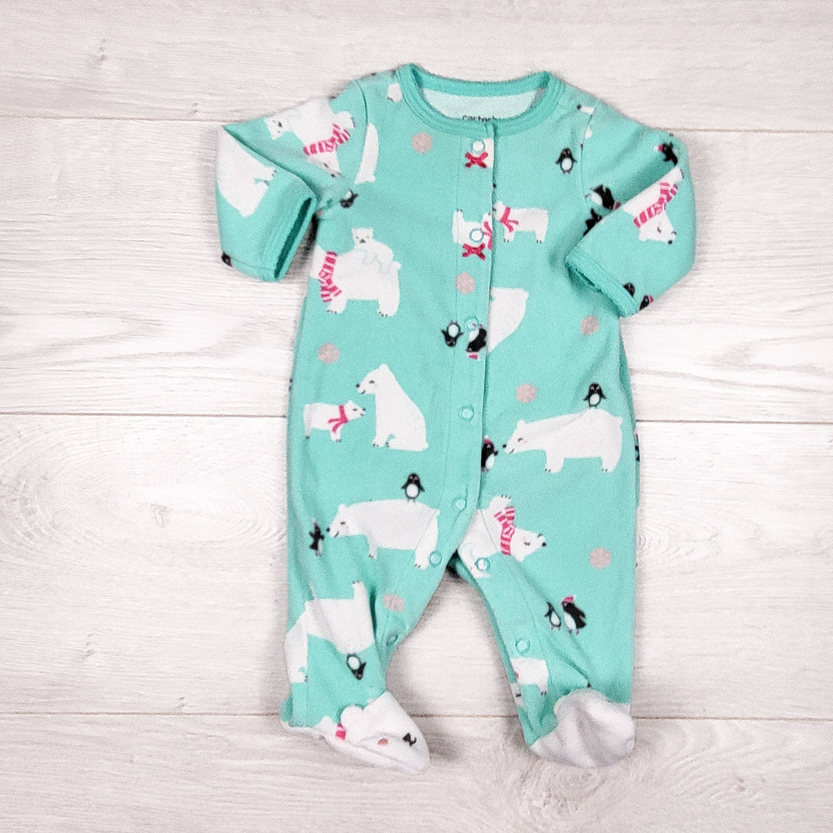 Carters turquoise bear print fleece sleeper. Newborn size