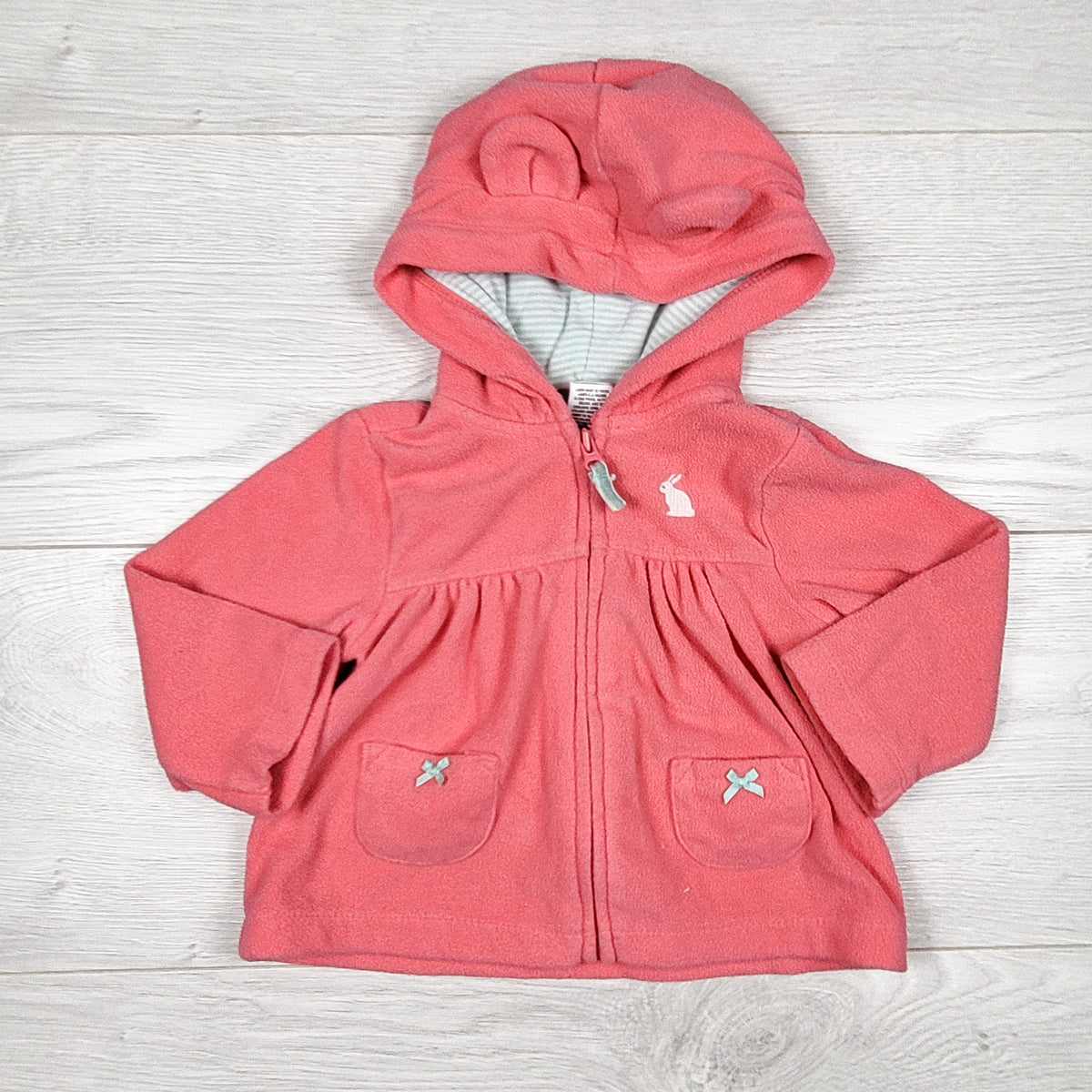 Carters pink zip up fleece hoodie. Size 6 months