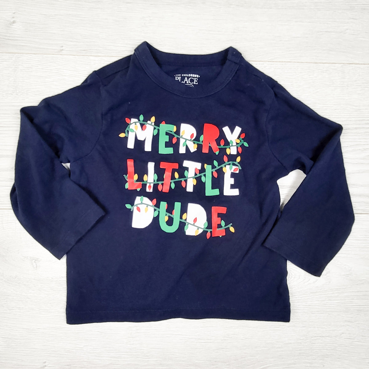 Children's Place navy "Merry Little Dude" long sleeve top. Size 12-18 months