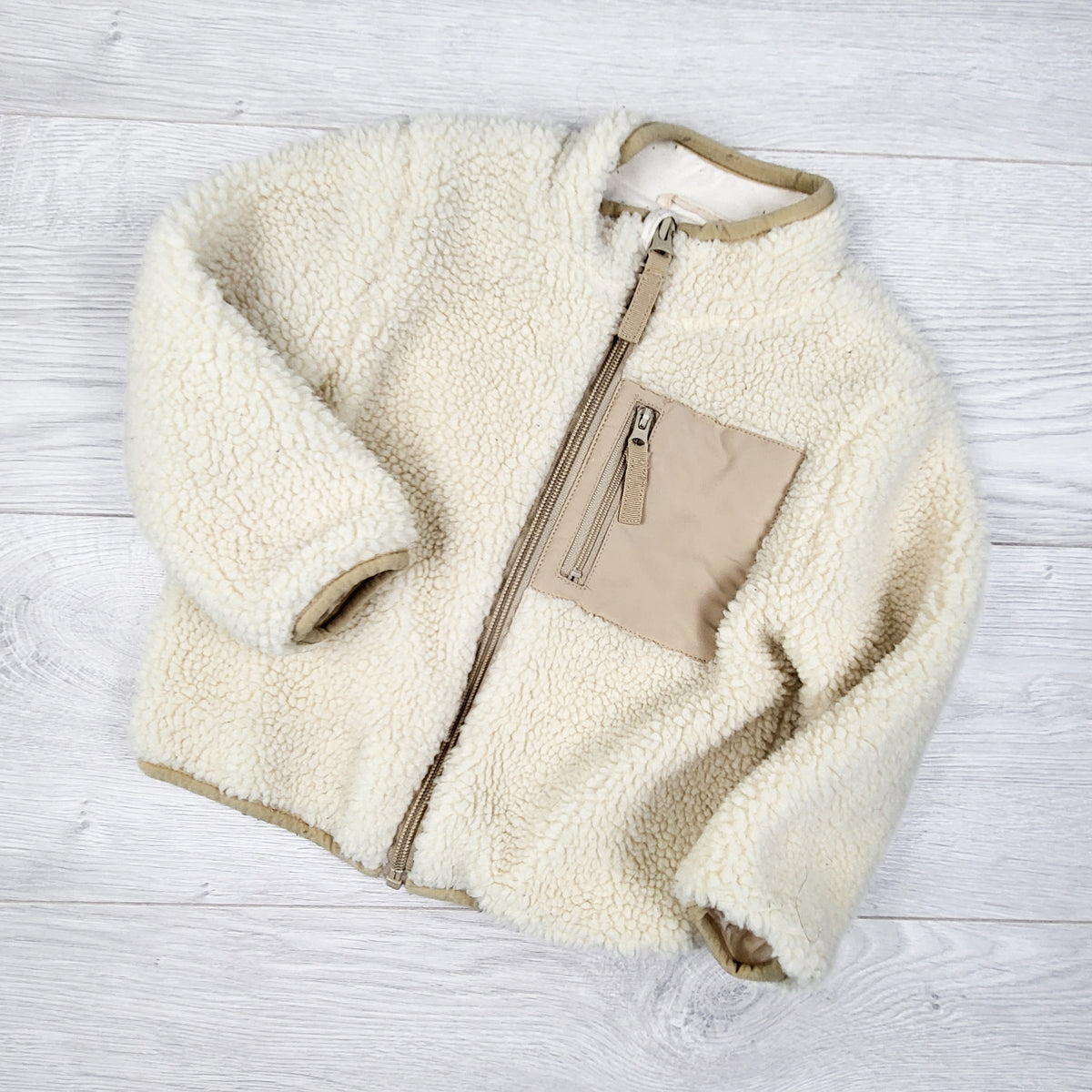 Joe cream coloured sherpa zip up jacket. Size 12-18 months