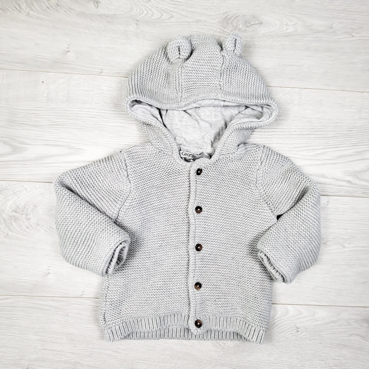 George grey jersey lined hooded sweater coat. Size 18-24 months