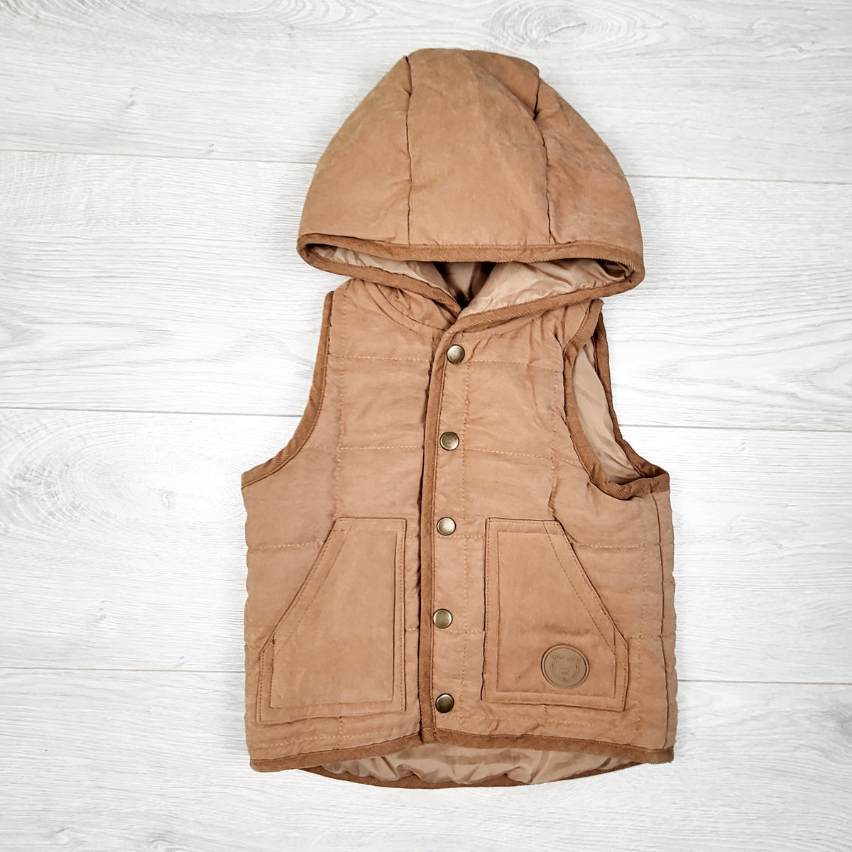 Telluride Clothing Co. Tan Quilted Hooded Puffer Vest. 12-18 months