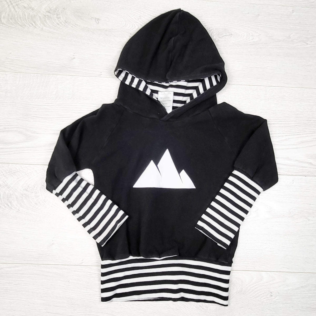 Urban Baby Apparel black handmade pullover hoodie with mountains. Size 12 months to 3T