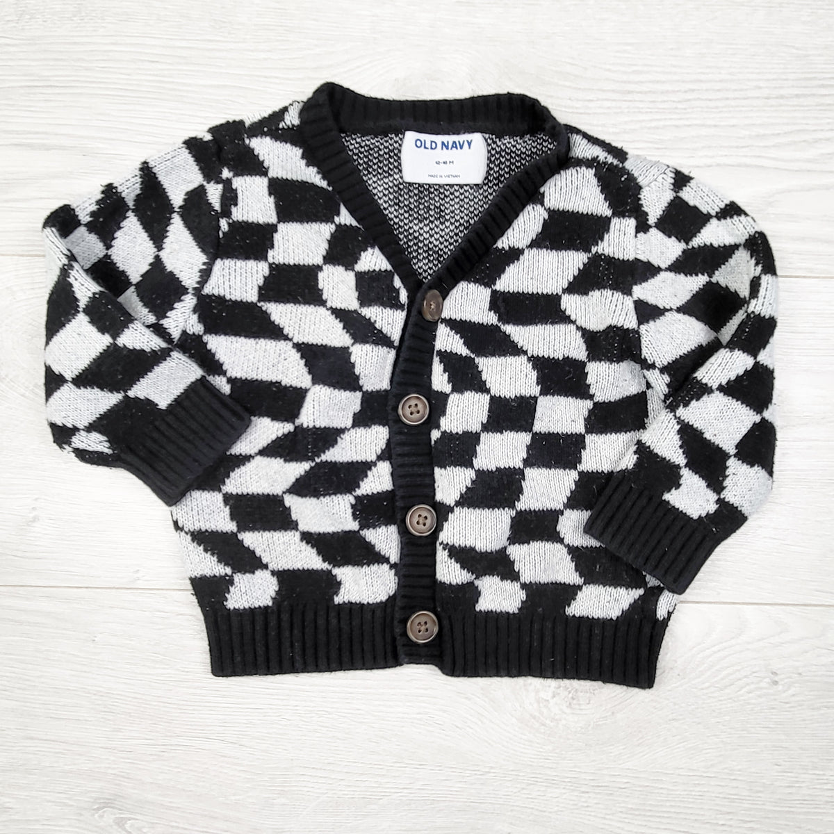 Old Navy distorted checker board cardigan sweater. Size 12-18 months