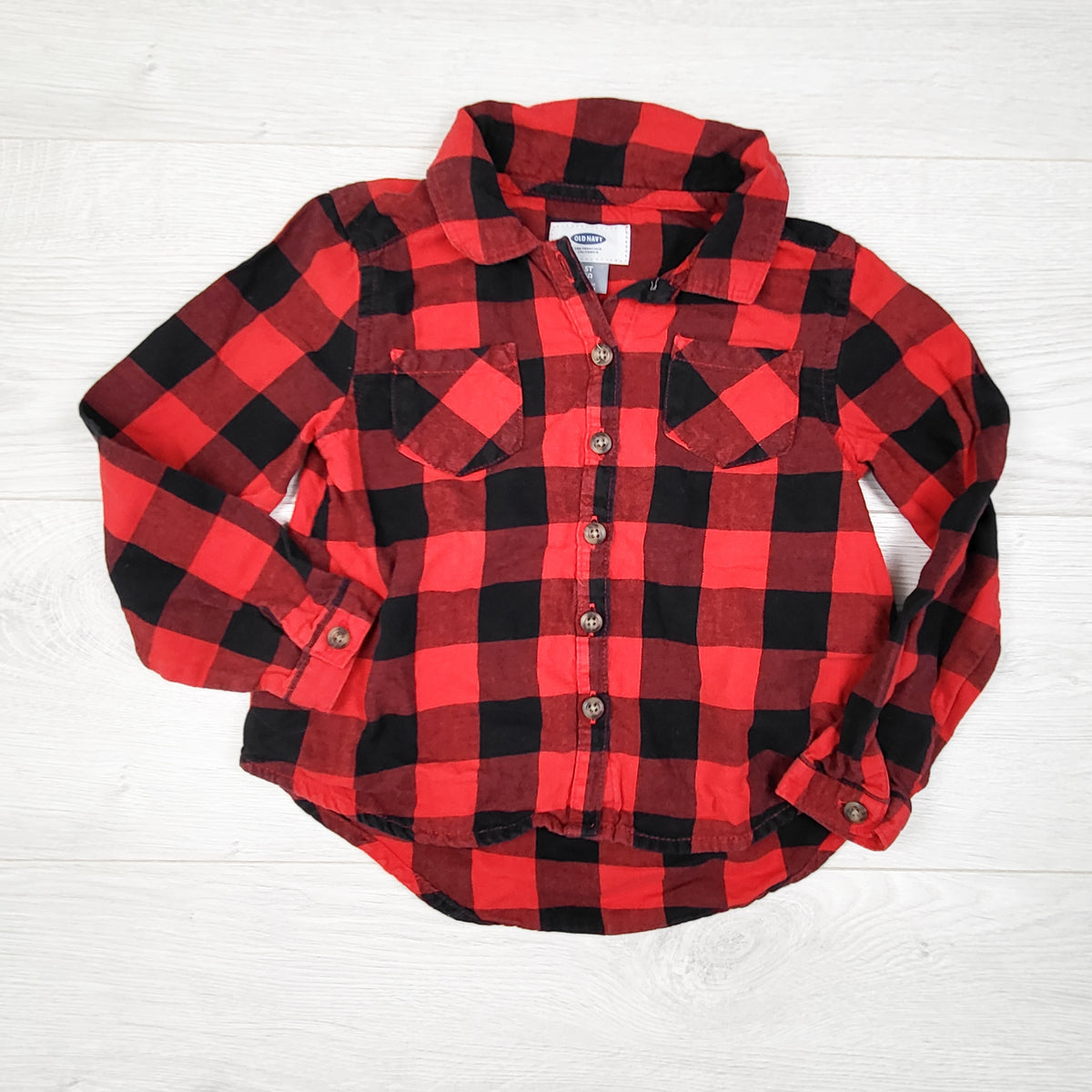 Old Navy red buffalo plaid button down shirt. Size 5T