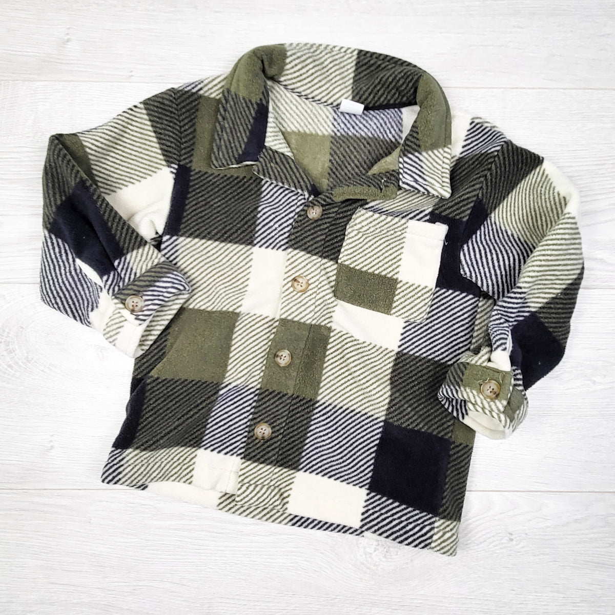 Rococo green plaid button down fleece shacket. Size 3T