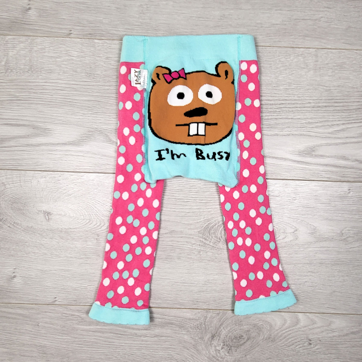 Lazy One polka dot "I'm Busy" tights. Size 12-18 months