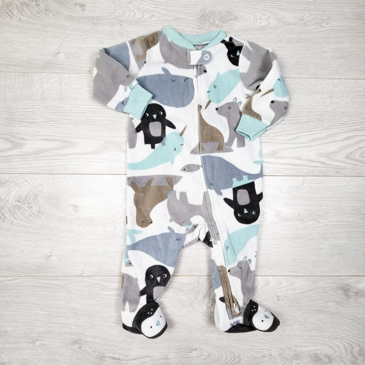 Carters zippered fleece sleeper with animals. Size 6 months