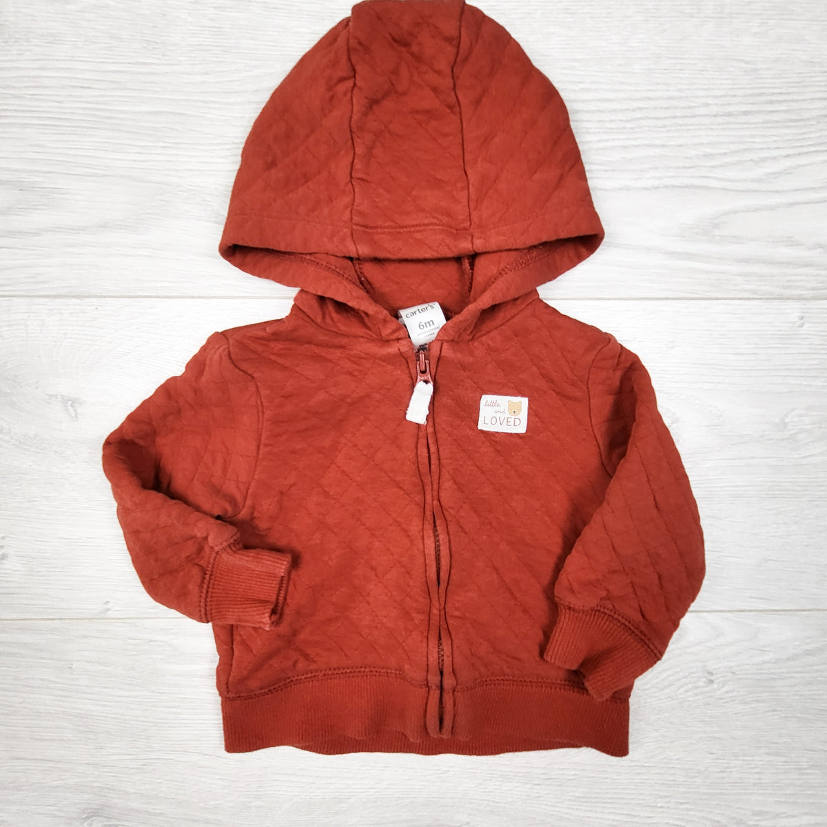 Carters rusty-red quilted zip up hoodie. Size 6 months