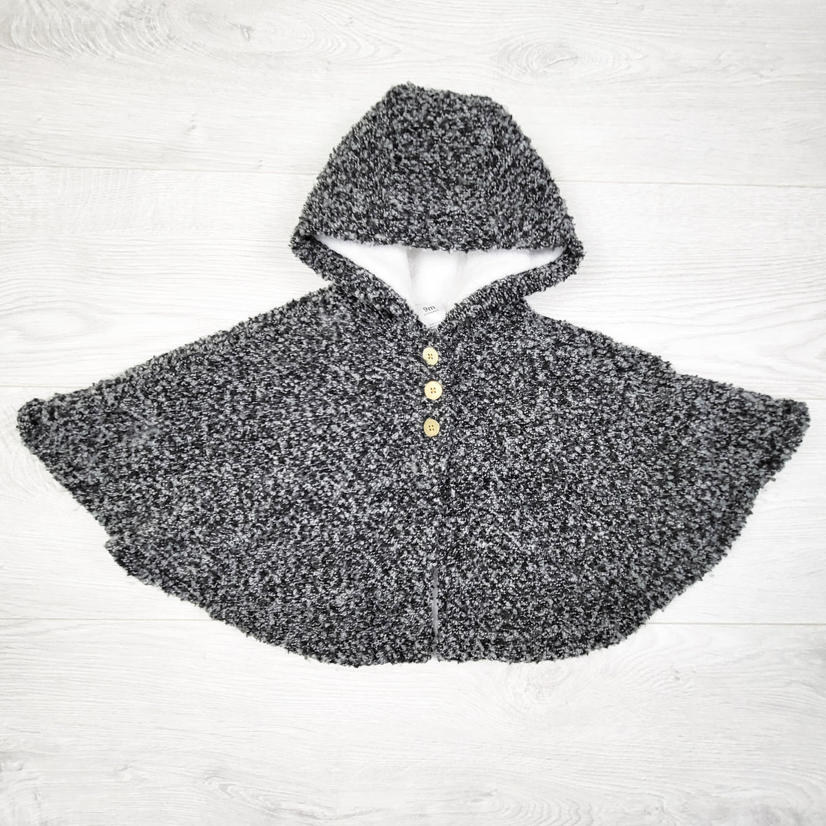 Carters knit fleece lined hooded poncho / capelet. Size 9 months