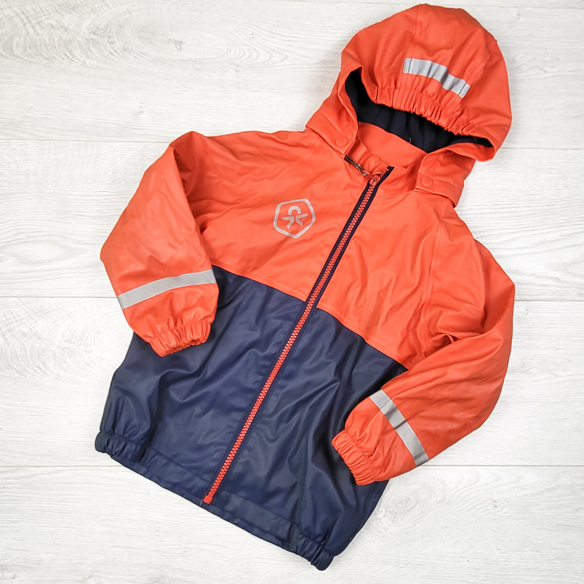 Color Kids red and navy jersey lined rain jacket. Size 3T