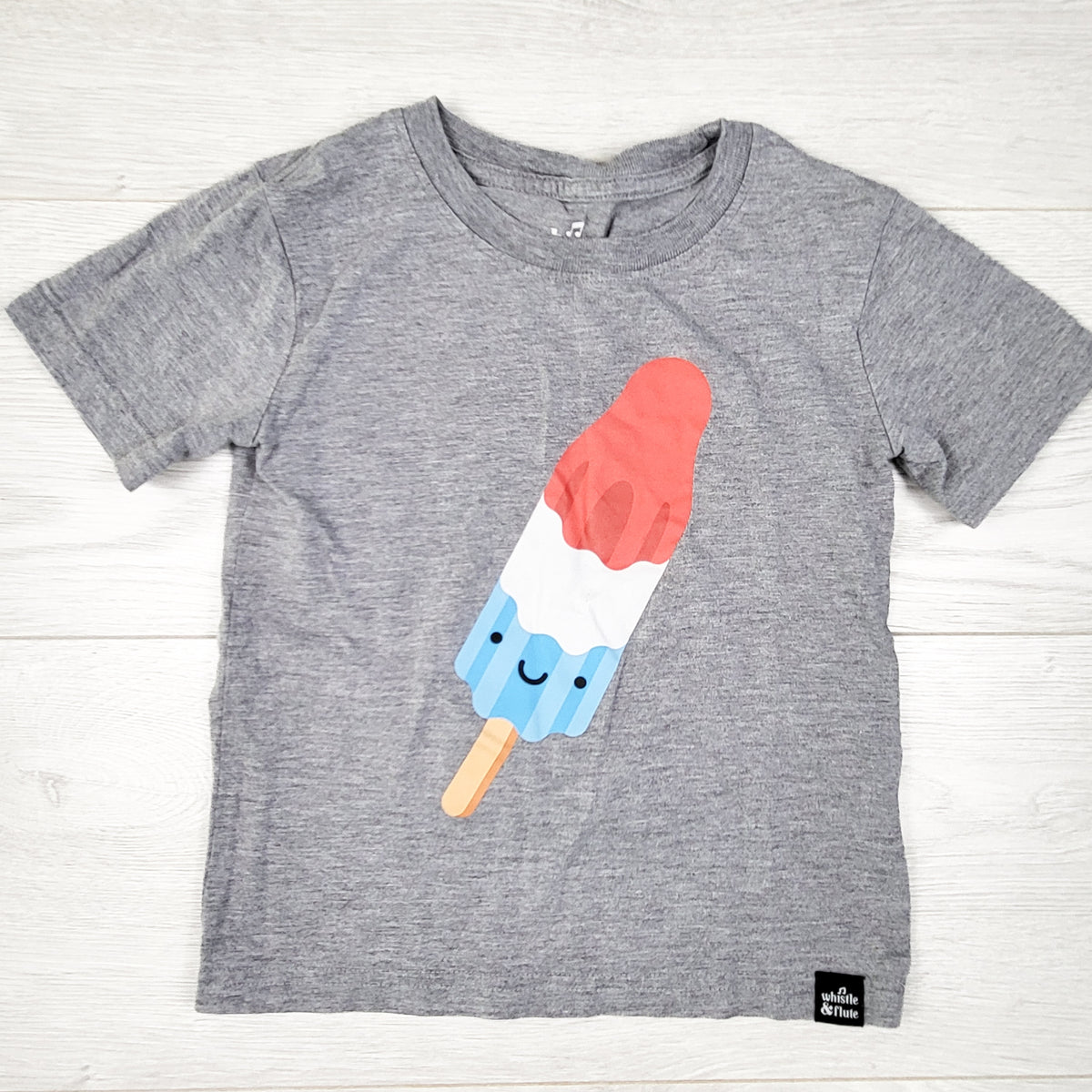Whistle and Flute grey pop rocket t-shirt. Size 3/4T
