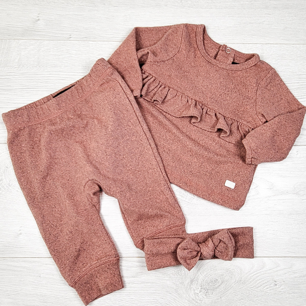 7 For All Mankind dusty pink knit 3pc set. Size 3-6 months