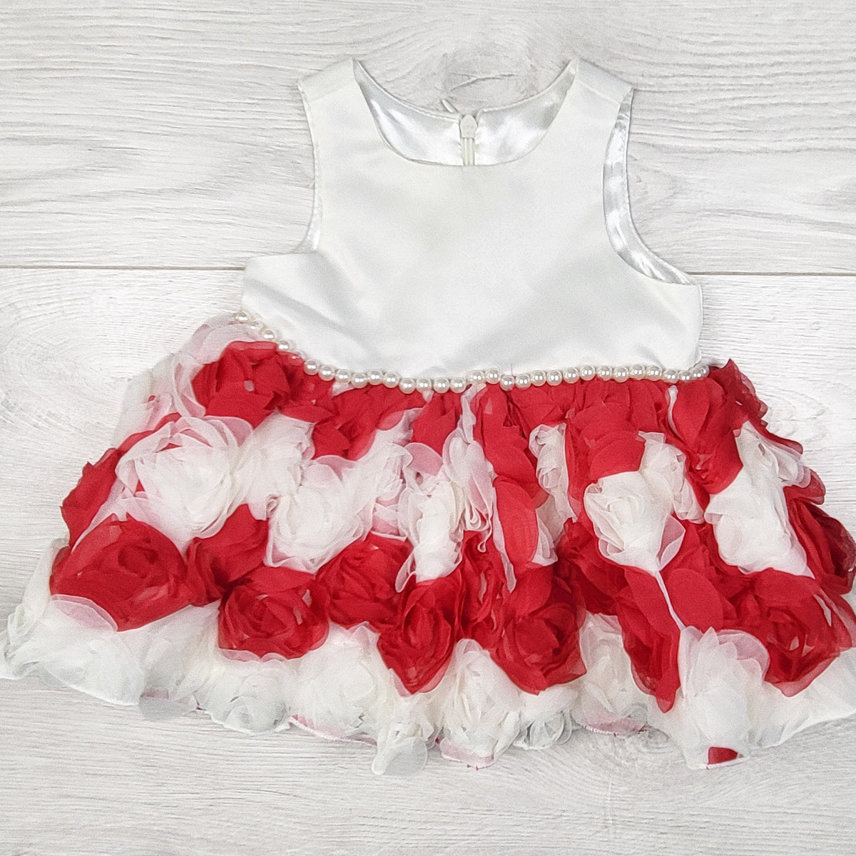 American Princess white special occasion dress with tulle rosettes. Size 6 months