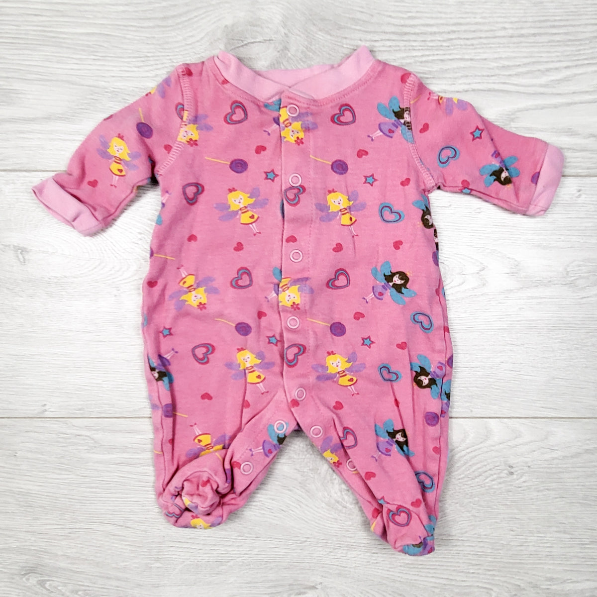 Emma and Jack pink cotton sleepere with fairies. Size 1 month