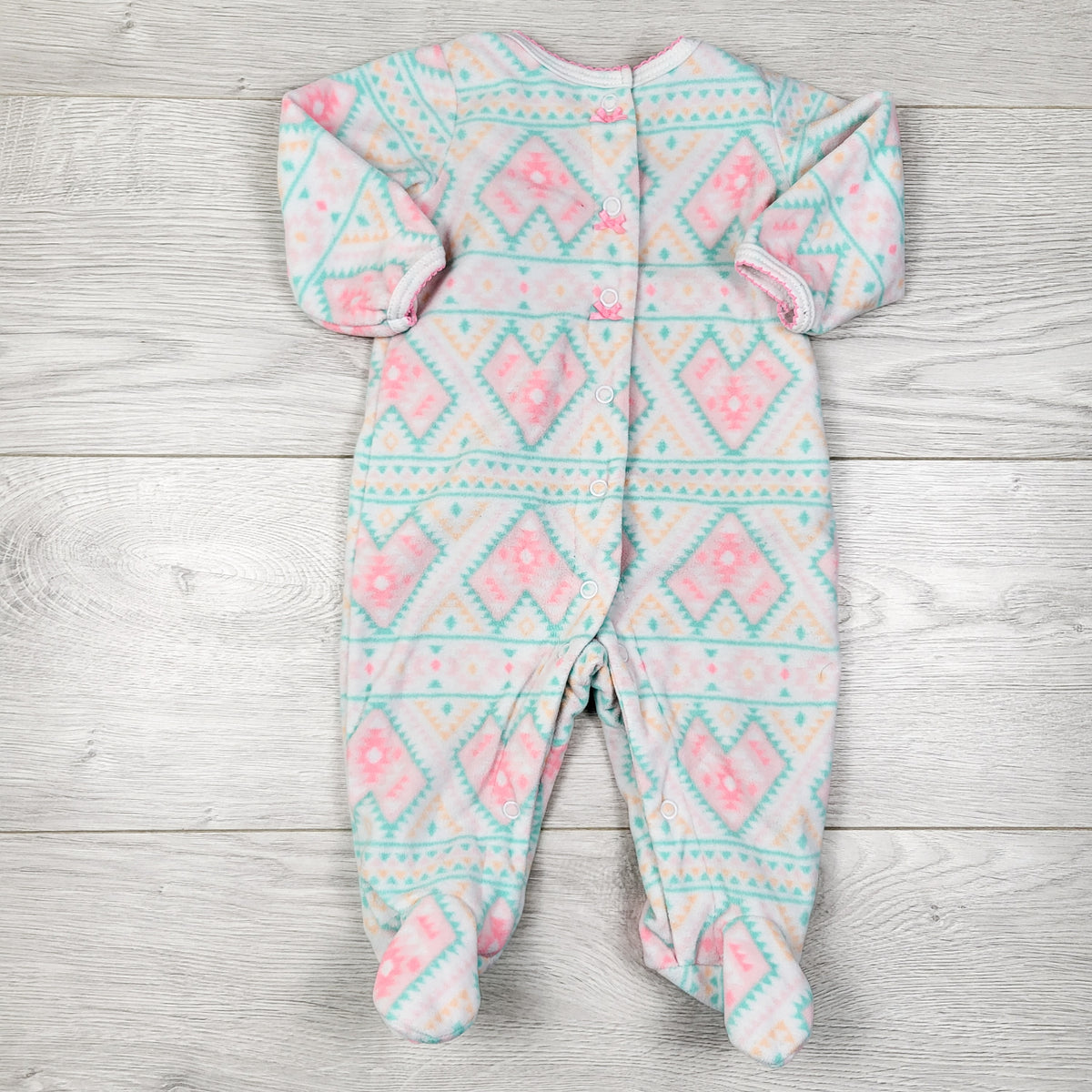 Carters white patterned fleece sleeper. Size 3 months