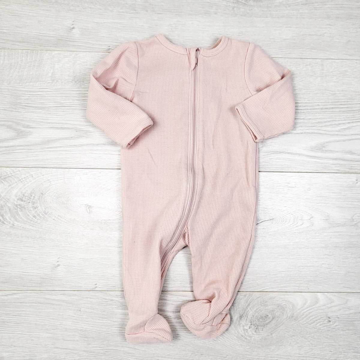 PL Baby pink zippered waffle knit sleeper. Size 3 months