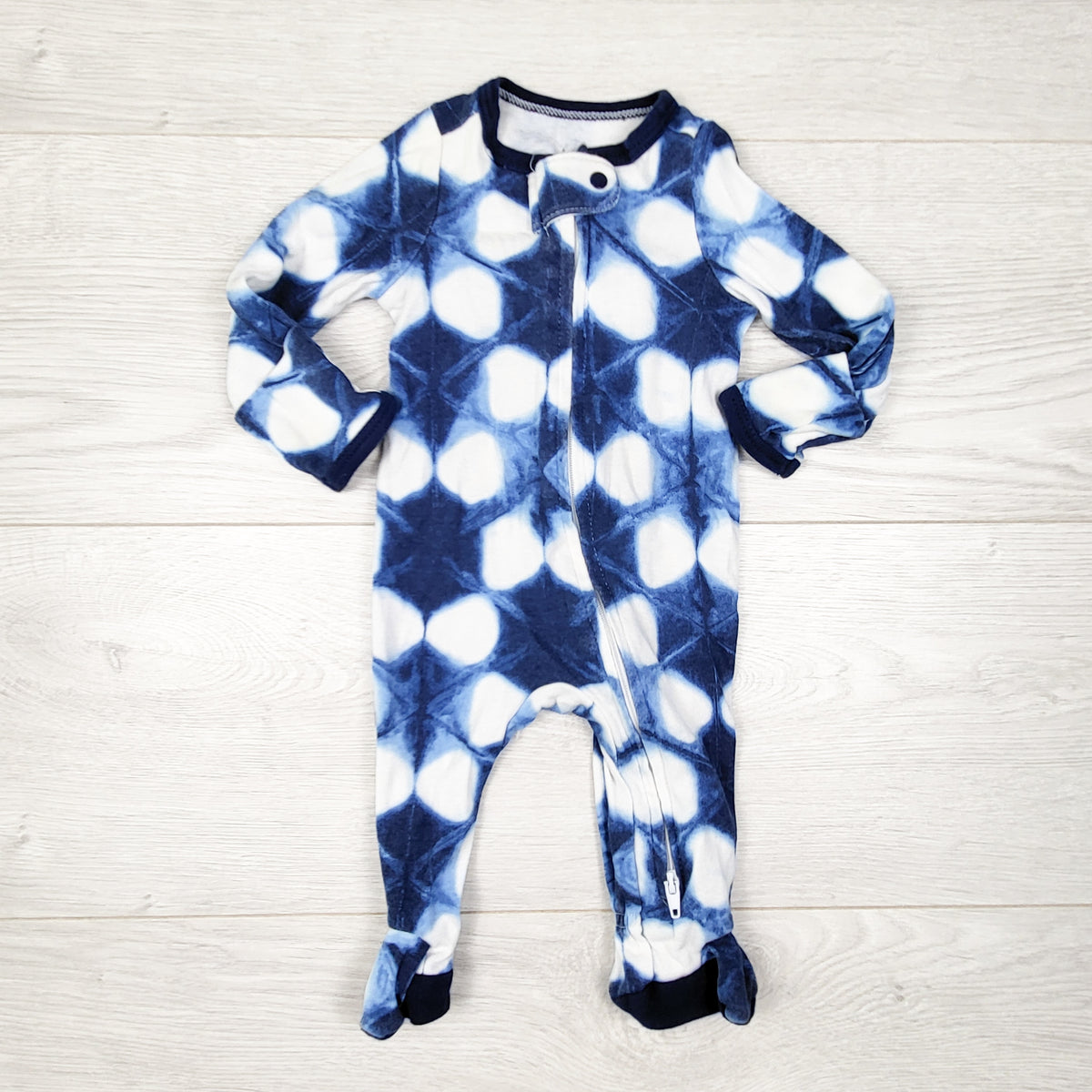 Cloud Island blue patterned zippered cotton sleeper. Newborn size